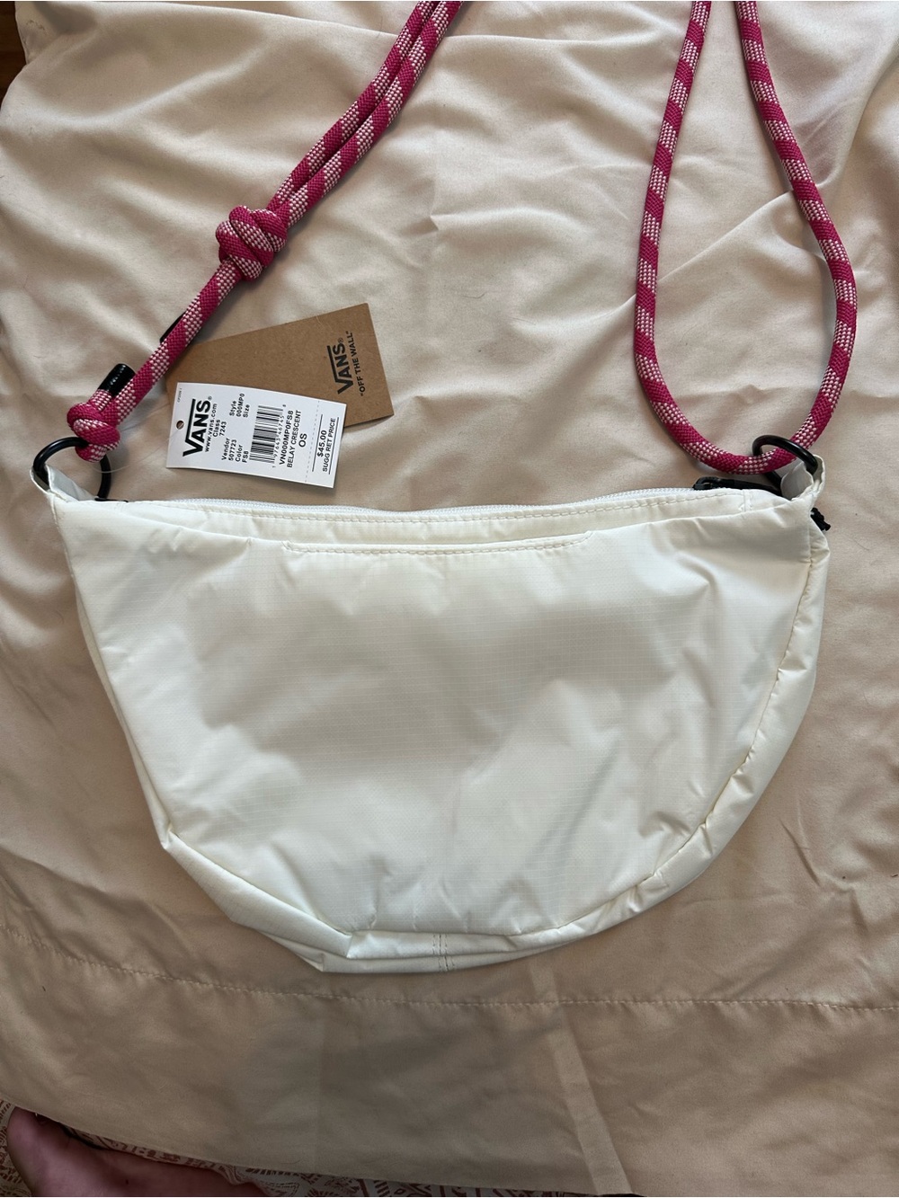 Vans Cream Crossbody Bag with Pink Rope Strap
